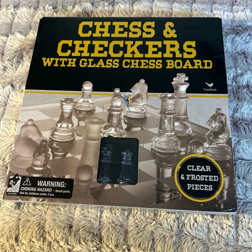 Chess & Checkers Set with Glass Board - Clear & Frosted Pieces